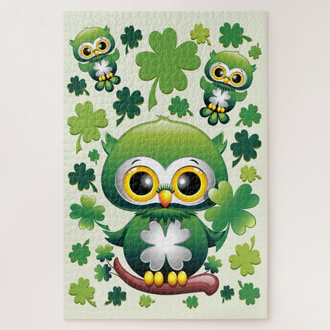 Puzzle Bébé Hibou Mignon St Patrick Dessin Animé (Vertical)