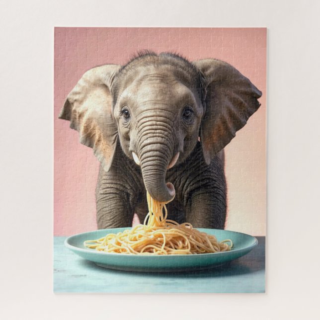 Puzzle Bébé mignon Eléphant Manger Spaghetti (Vertical)