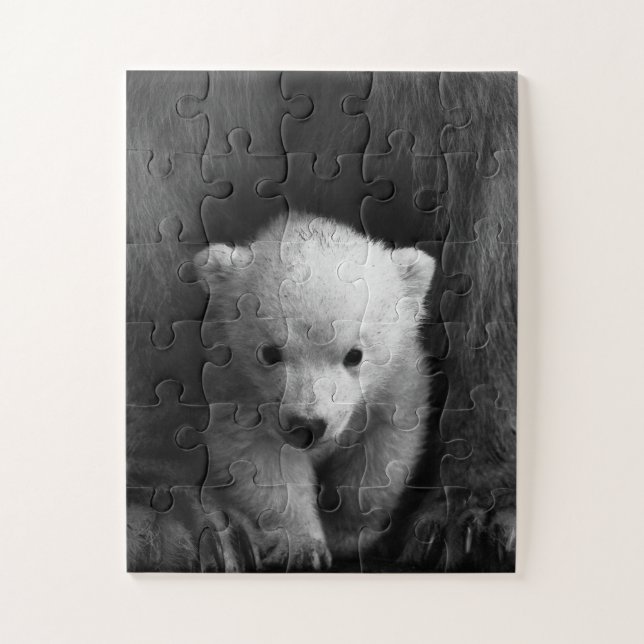 Puzzle Bébé Ours polaire avec Mère, Noir et Blanc (Vertical)