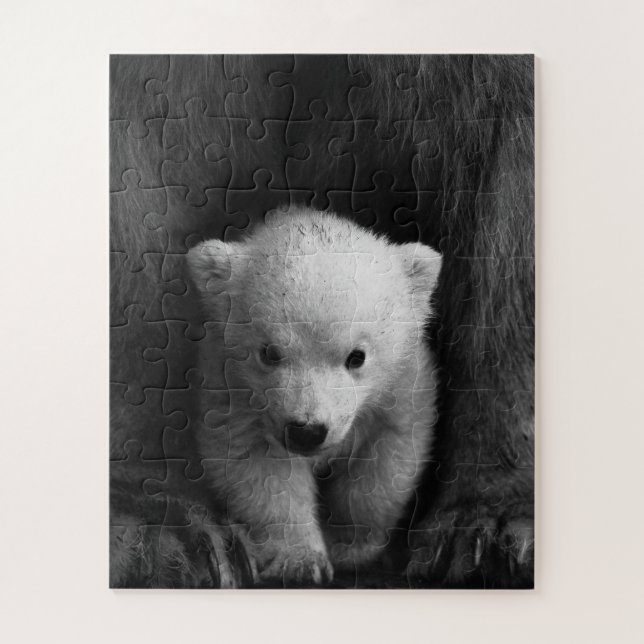Puzzle Bébé Ours polaire avec Mère, Noir et Blanc (Vertical)