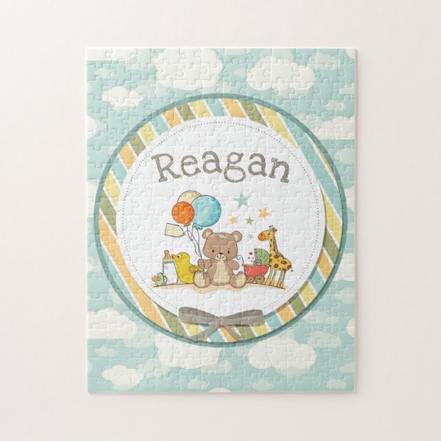 Puzzle Bébé personnalisé Teddy Ours Giraffe caoutchouc Du (Vertical)
