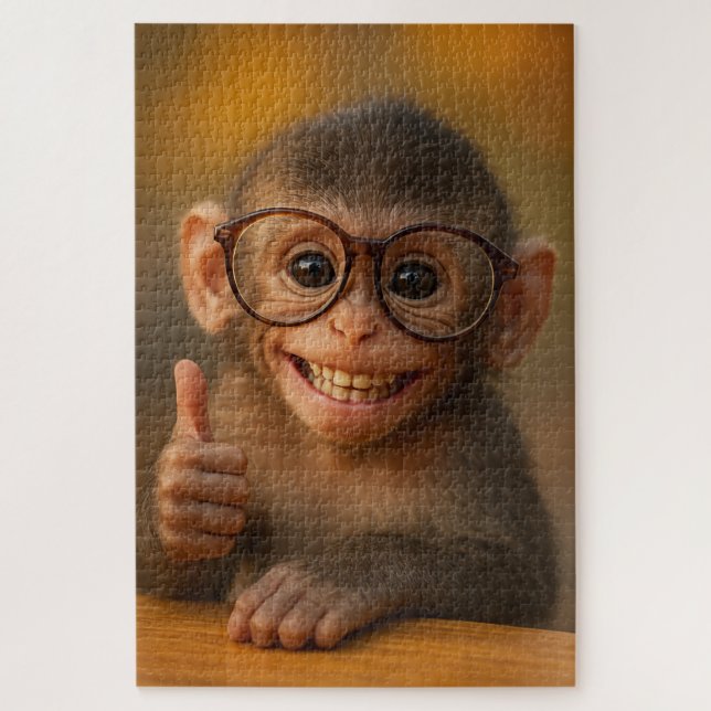 Puzzle Bébé singe joyeux énigme sourire drôle (Vertical)