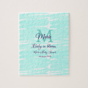 Puzzle Bébé vert pastel en fleurs, douche de bébé monogra