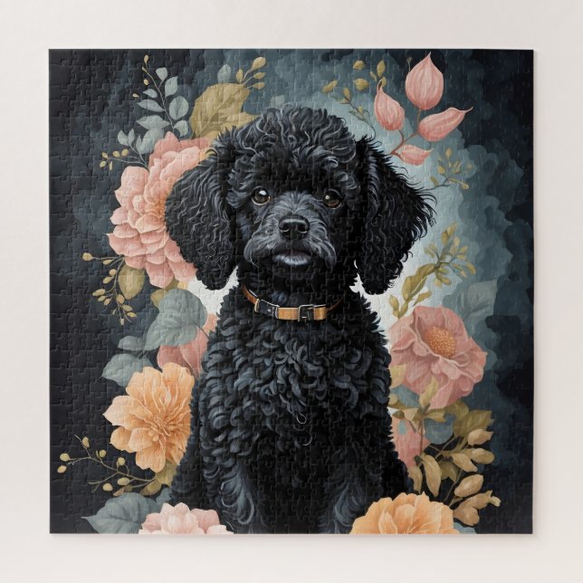 Puzzle Bébés mignons animaux | Joli chiot de caniche noir (Vertical)