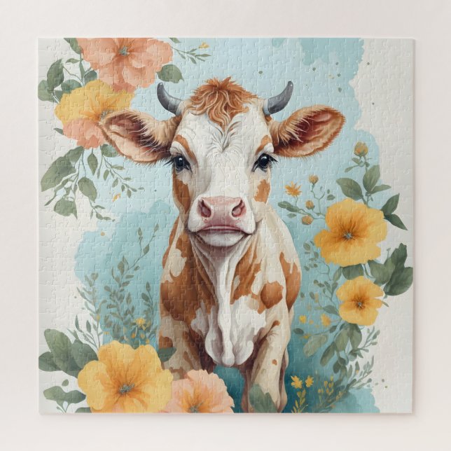 Puzzle Bébés mignons animaux | Vache adorable Fleur de ve (Vertical)