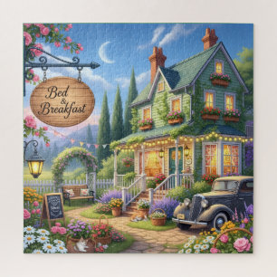 Puzzle Bed & Breakfast Cottage Vintage Car, Floral Garden