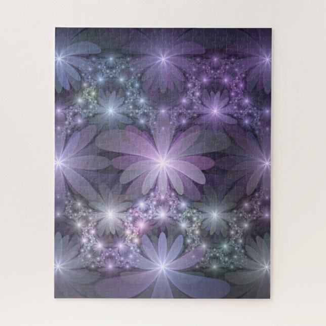 Puzzle Bed of Flowers Trendy Shiny Abstract Fractal Art (Vertical)