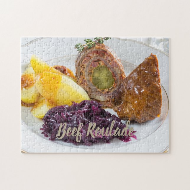 Puzzle Beef Roulade with potatoes and red cabbage kitchen (Horizontal)