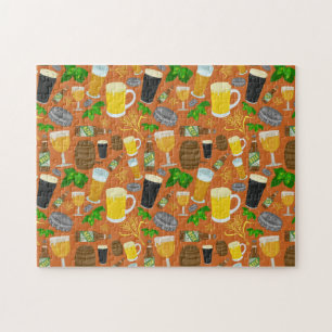 Puzzle Beer Glass Bottle Hops and Barley Pattern