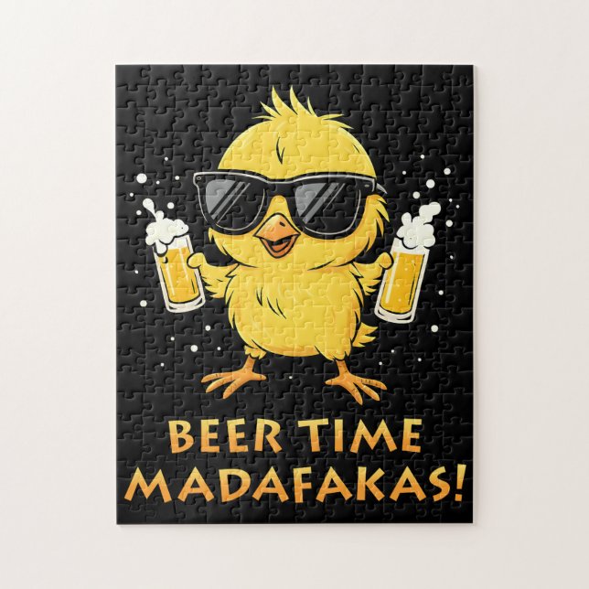 Puzzle Beer Time Madafakas Drôle Mème Duck Goose Retro (Vertical)