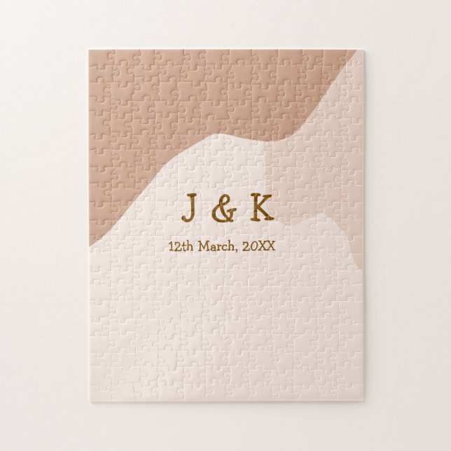 Puzzle Beige boho incurvé date nom mariage (Vertical)