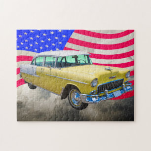 Puzzle Bel Air 1955 de Chevrolet avec le drapeau