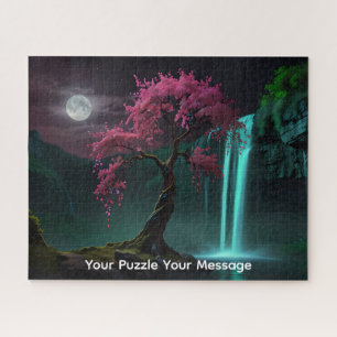 Puzzle Bel arbre fleuri de cascade néon lumineux