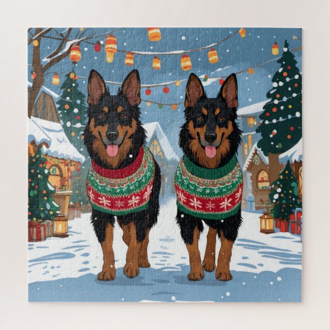 Puzzle Belgian Malinois Dogs Christmas Snow Holiday  (Vertical)
