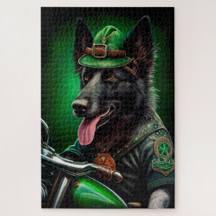 Puzzle Belgian Shepherd conduite vélo St. Patrick's Day