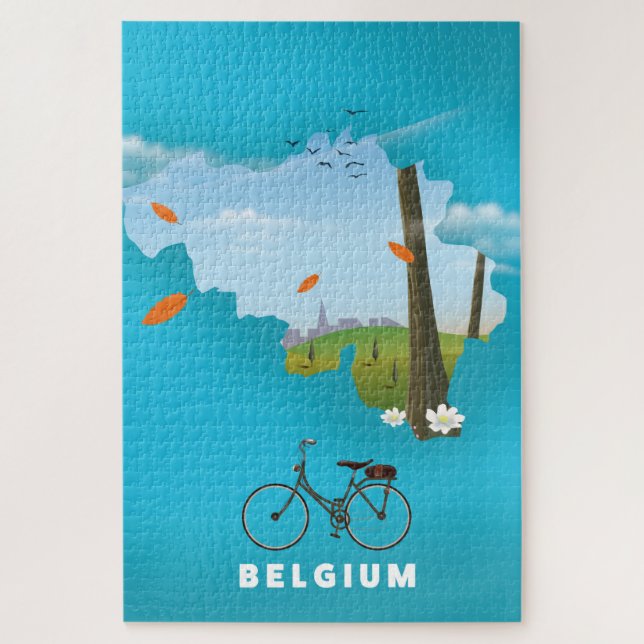 Puzzle Belgique Carte carte affiche voyage. (Vertical)