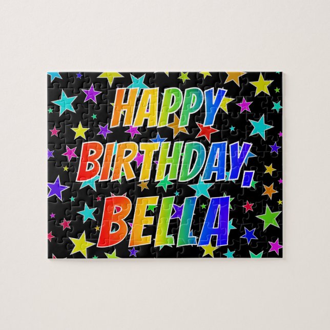Puzzle "BELLA" Prénom, Amusant "HEUREUX ANNIVERSAIRE" (Horizontal)