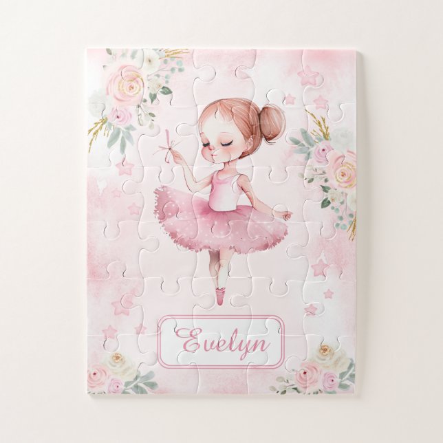 Puzzle Belle ballerine rose anniversaire fille cadeau nom (Vertical)