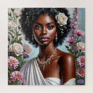 Puzzle Belle Black Woman Floral Roses Portrait