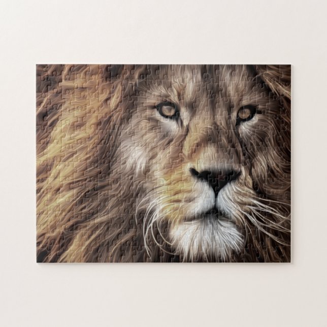 Puzzle Belle Brown Lion Noir Visage Peinture Closeup (Horizontal)