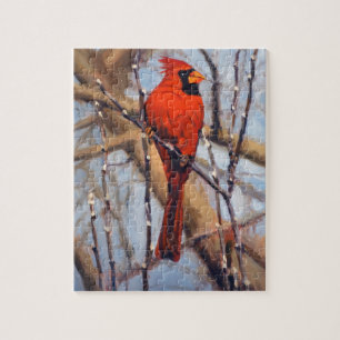 Puzzle Belle Cardinal Rouge Oiseau dans un Arbre Dénudé