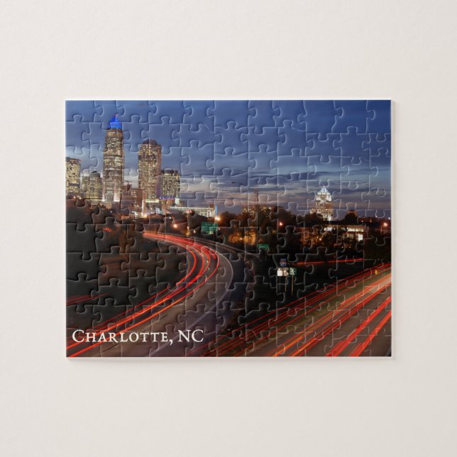 Puzzle Belle Charlotte NC Skyline Highway à Dusk (Horizontal)