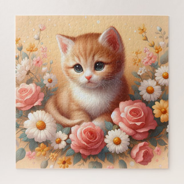 Puzzle Belle Chat Avec Fleurs (Vertical)