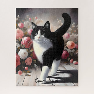 Puzzle Belle Chat et Fleurs Noir et Blanc
