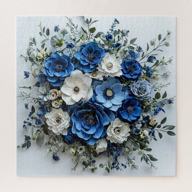 Puzzle Belle composition florale bleue et blanche (Vertical)
