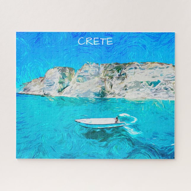 Puzzle Belle Crète Grèce Océan Peinture Aquarelle (Horizontal)
