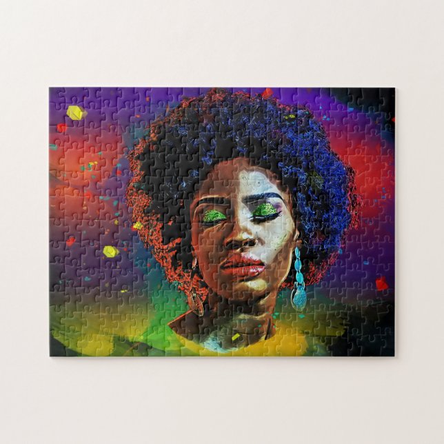 Puzzle Belle Dame africaine colorée avec Afro (Horizontal)