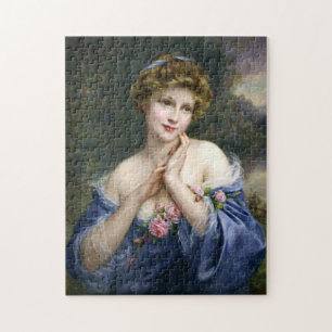 Puzzle Belle Dame vintage En Bleu