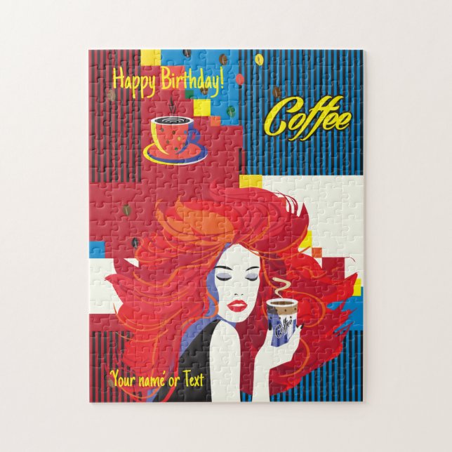 Puzzle Belle Fashion Woman et café POP-ART tendance (Vertical)