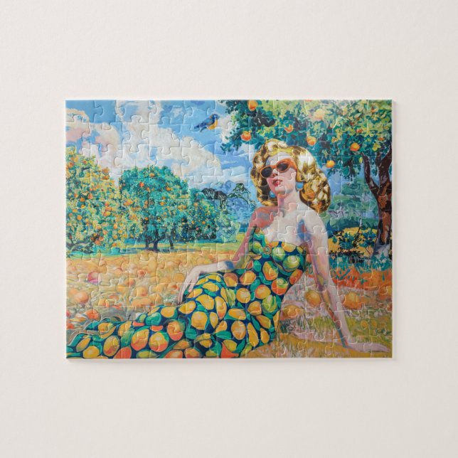 Puzzle Belle Femme dans un Vergers d'Orange (Horizontal)