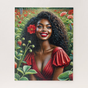 Puzzle Belle Femme Noire En Art Rouge Fraise