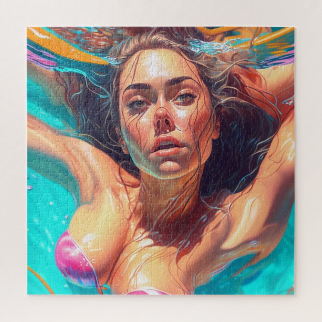 Puzzle Belle Femme sous l'eau AI Art (Vertical)