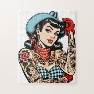 Puzzle Belle fille au tatouage en caricature
