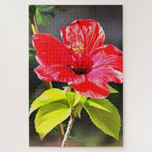 Puzzle Belle Fleur d'Hibiscus Tropical Rouge Artistique