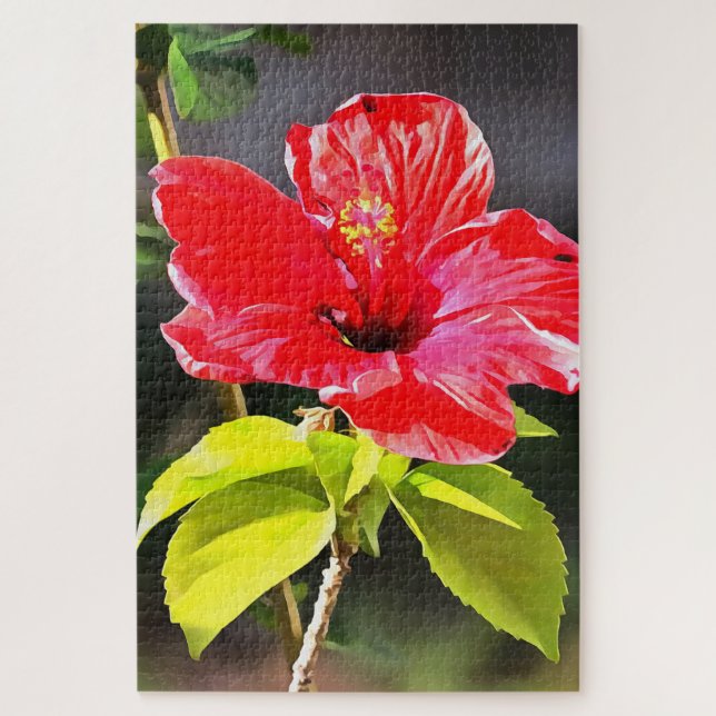 Puzzle Belle Fleur d'Hibiscus Tropical Rouge Artistique (Vertical)