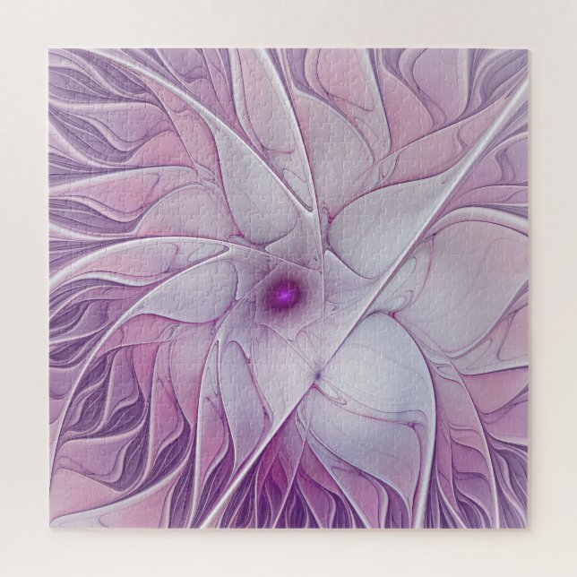 Puzzle Belle Fleur Rose Moderne Art Fractal Abstrait (Vertical)