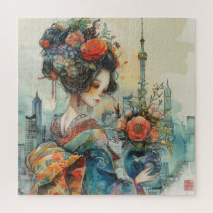 Puzzle Belle Geisha avec Fleurs