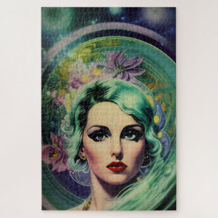 Puzzle Belle Lavande & Green Retro Style Space Woman
