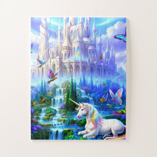 Puzzle Belle Licorne sur la pelouse du château (Vertical)