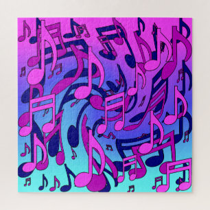 Puzzle Belle Musique Notes Vives Rose Violet Bleu Aqua