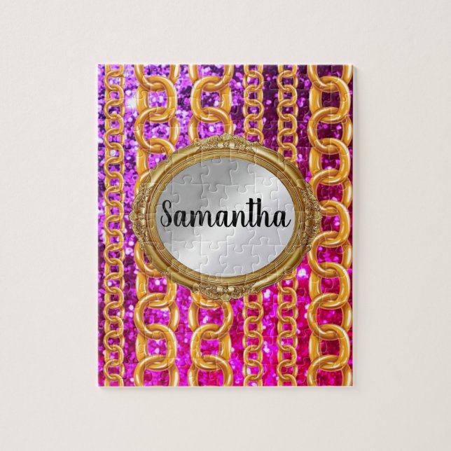 Puzzle Belle Parties scintillant Or Monogramme Chic Éléga (Vertical)