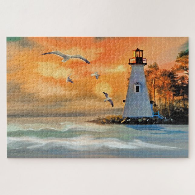 Puzzle Belle peinture de phare et de scène de mer (Horizontal)