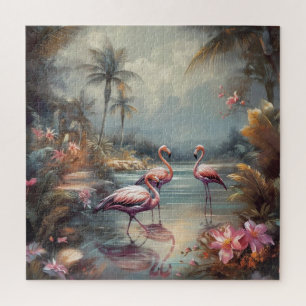 Puzzle belle peinture vintage flamants roses