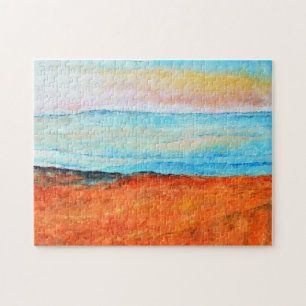 Puzzle Belle Plage Peinture Abstraite Orange Bleu