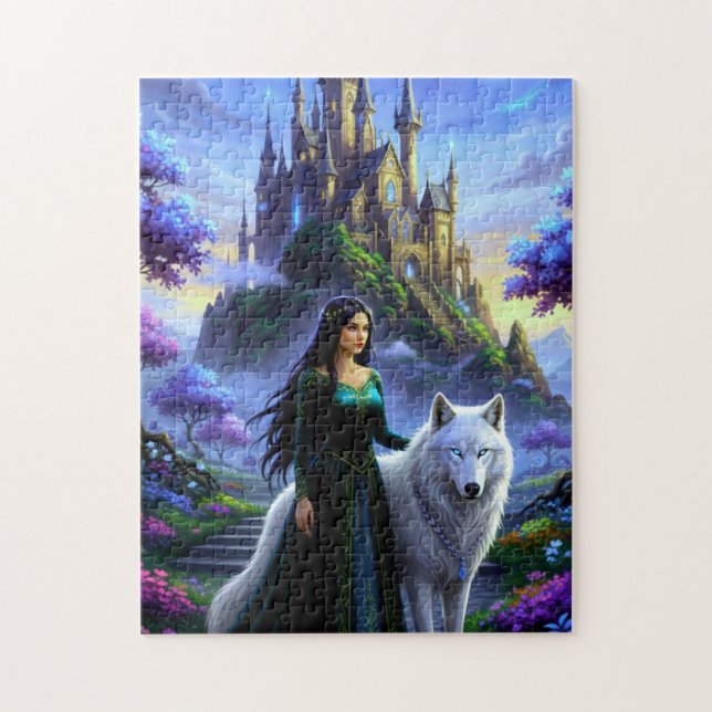 Puzzle Belle Princesse avec Loup Majestueux (Vertical)