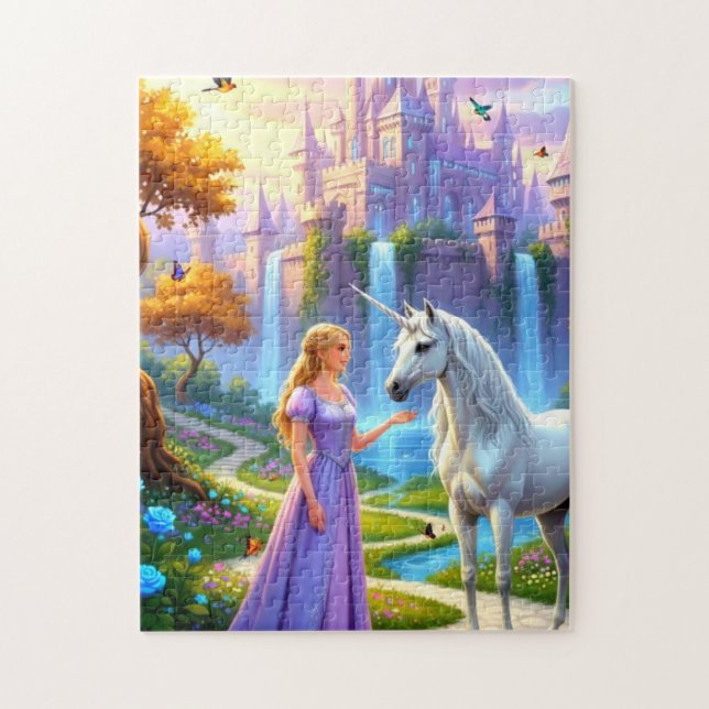 Puzzle Belle Princesse rencontrant Licorne (Vertical)
